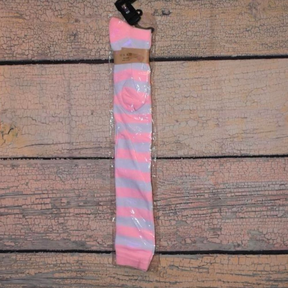💜2 for $15 Long Pink Striped Stockings Thigh-High OS 7-10 Costume Novelty Fun